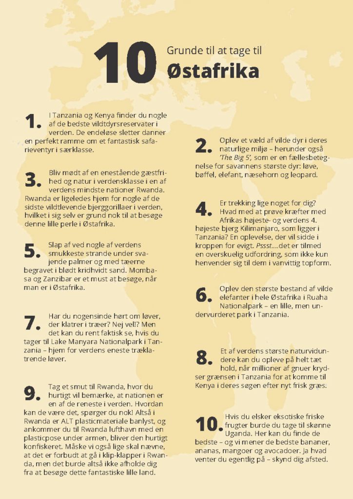 Infografik med 10 grunde til at rejse til Østafrika